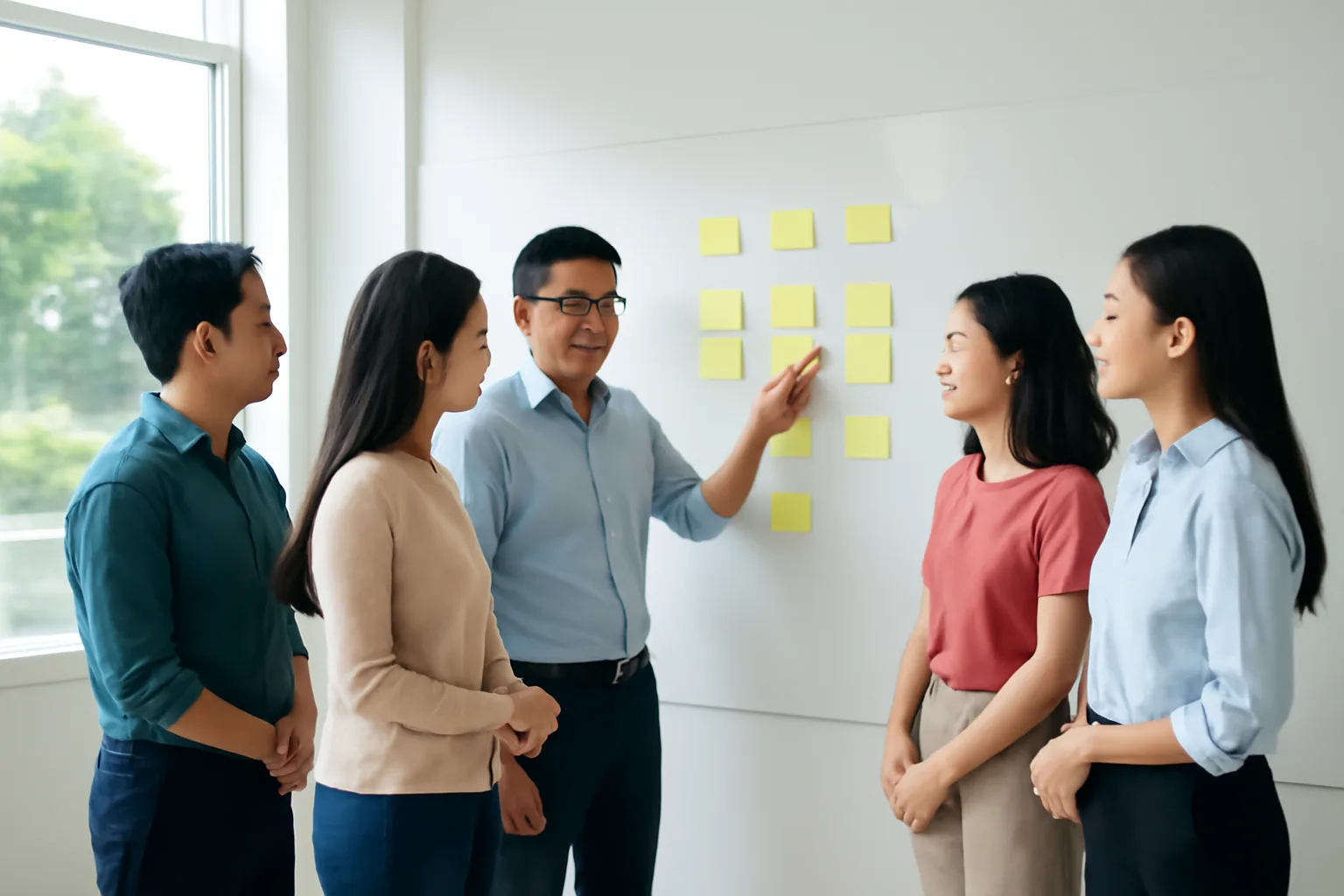 Chủ văn phòng kế toán cùng bốn nhân viên bàn kế hoạch mở rộng